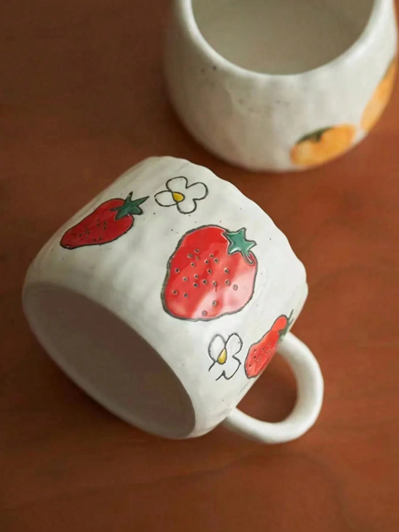 Hand Painted Ceramic Coffee Mug With Strawberry Pattern Design