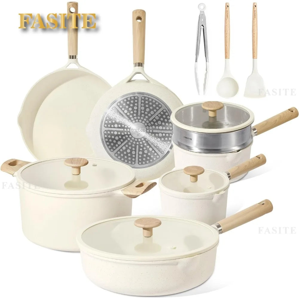 14pcs Fasite Pots and Pans Set Cream White