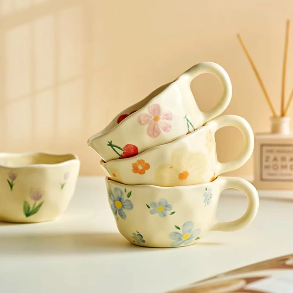 Ceramic Mugs Coffee Cups Hand Pinched Irregular Flower Milk Tea Cup