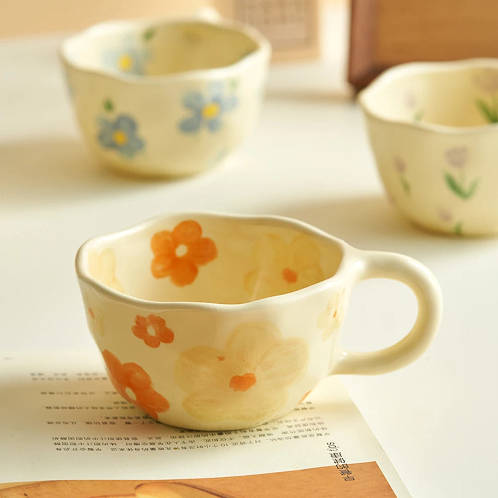 Ceramic Mugs Coffee Cups Hand Pinched Irregular Flower Milk Tea Cup