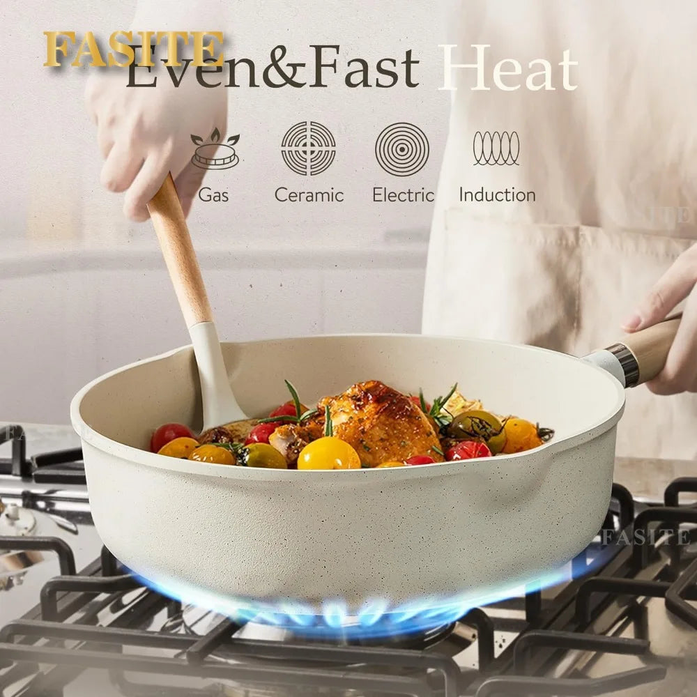 14pcs Fasite Pots and Pans Set Cream White