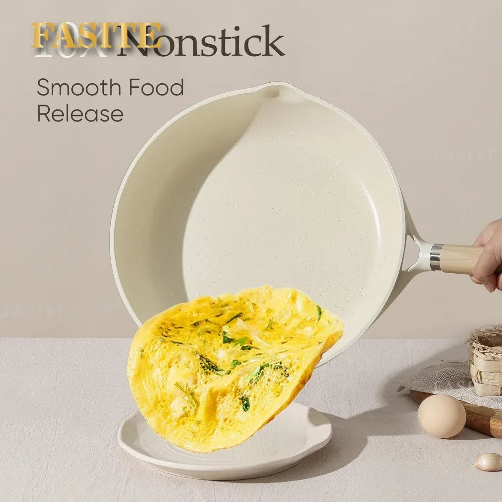 14pcs Fasite Pots and Pans Set Cream White
