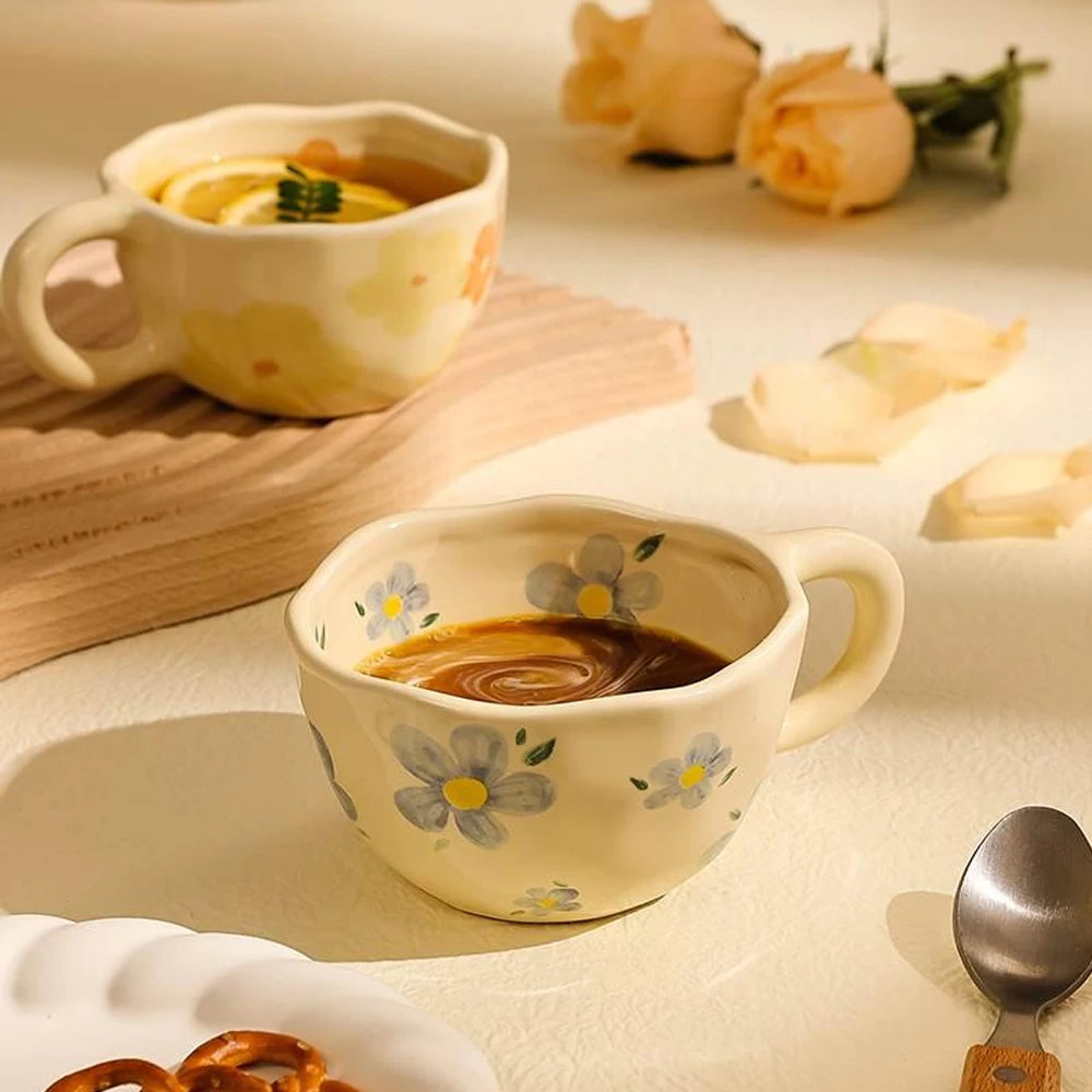 Ceramic Mugs Coffee Cups Hand Pinched Irregular Flower Milk Tea Cup