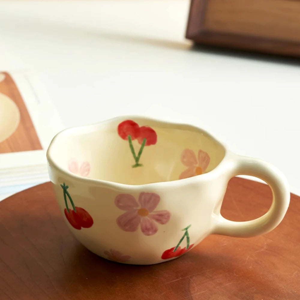Ceramic Mugs Coffee Cups Hand Pinched Irregular Flower Milk Tea Cup