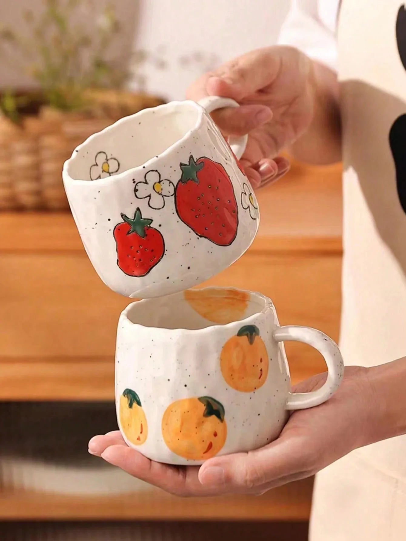 Hand Painted Ceramic Coffee Mug With Strawberry Pattern Design