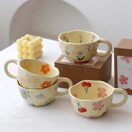 Ceramic Mugs Coffee Cups Hand Pinched Irregular Flower Milk Tea Cup